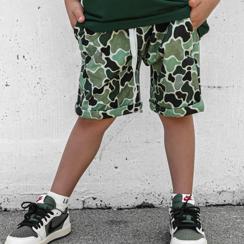 Green Distressed Camo Lounge Pocket Tee & Shorts Set