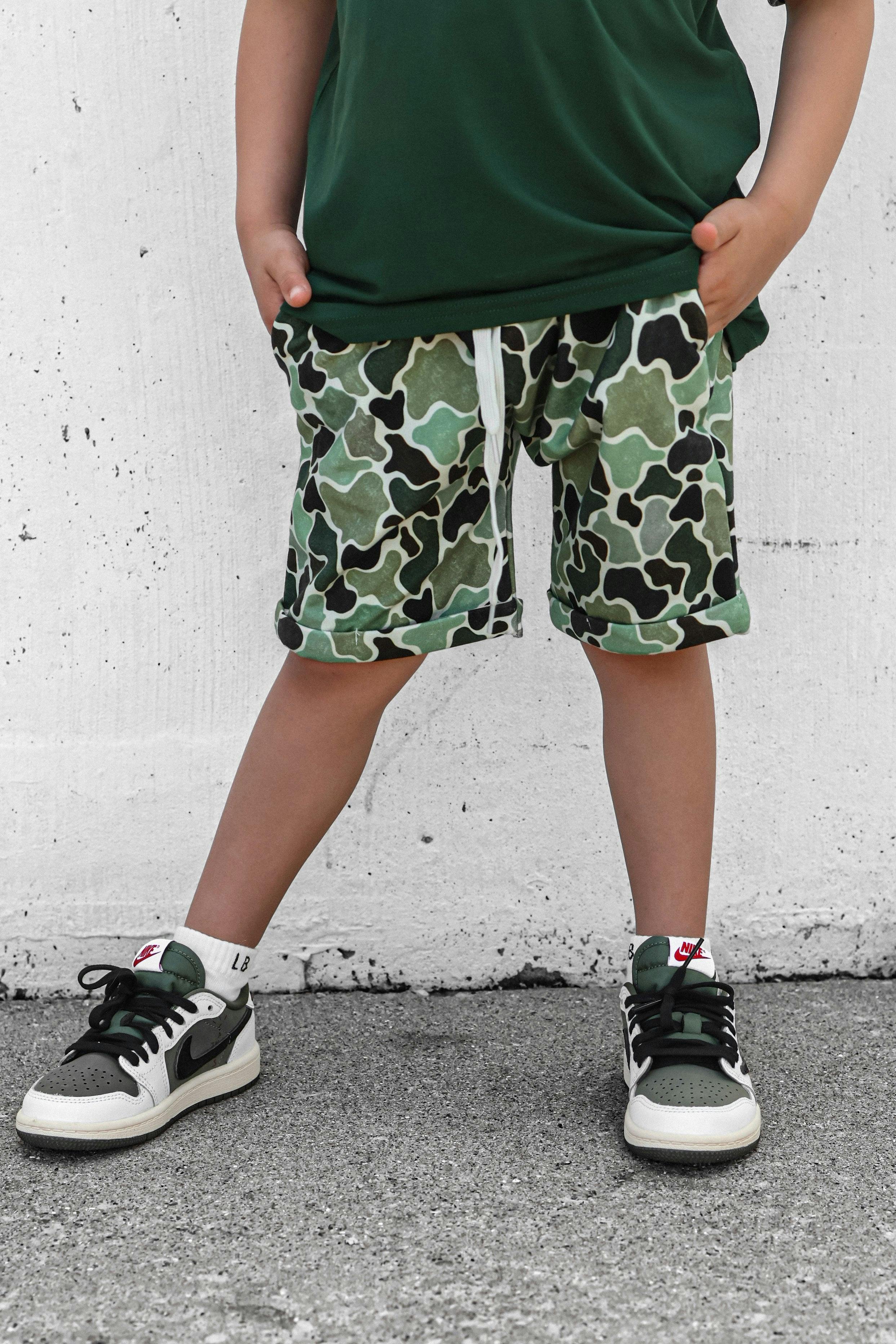 Green Distressed Camo Lounge Pocket Tee & Shorts Set
