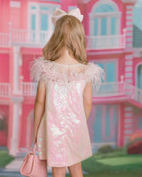 Iridescent Stardust Pink Sequin Birthday Dress for Girls