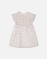 Cotton Rib Dress White Printed Cherries