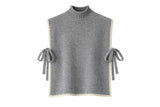 Contrast Trim Side Bow Mock Neck Sweater Vest