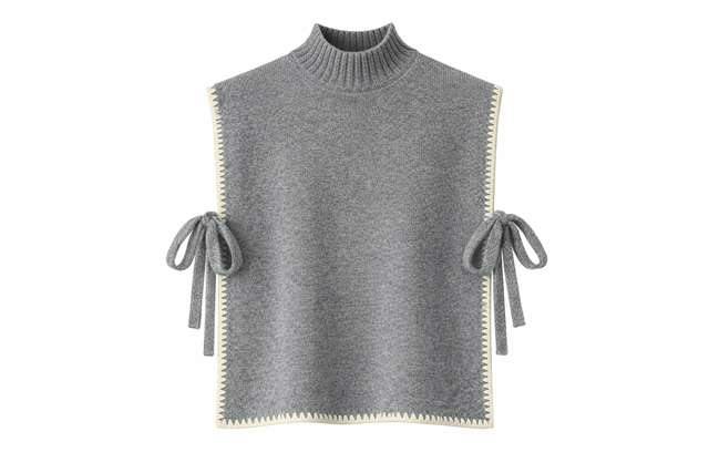 Contrast Trim Side Bow Mock Neck Sweater Vest