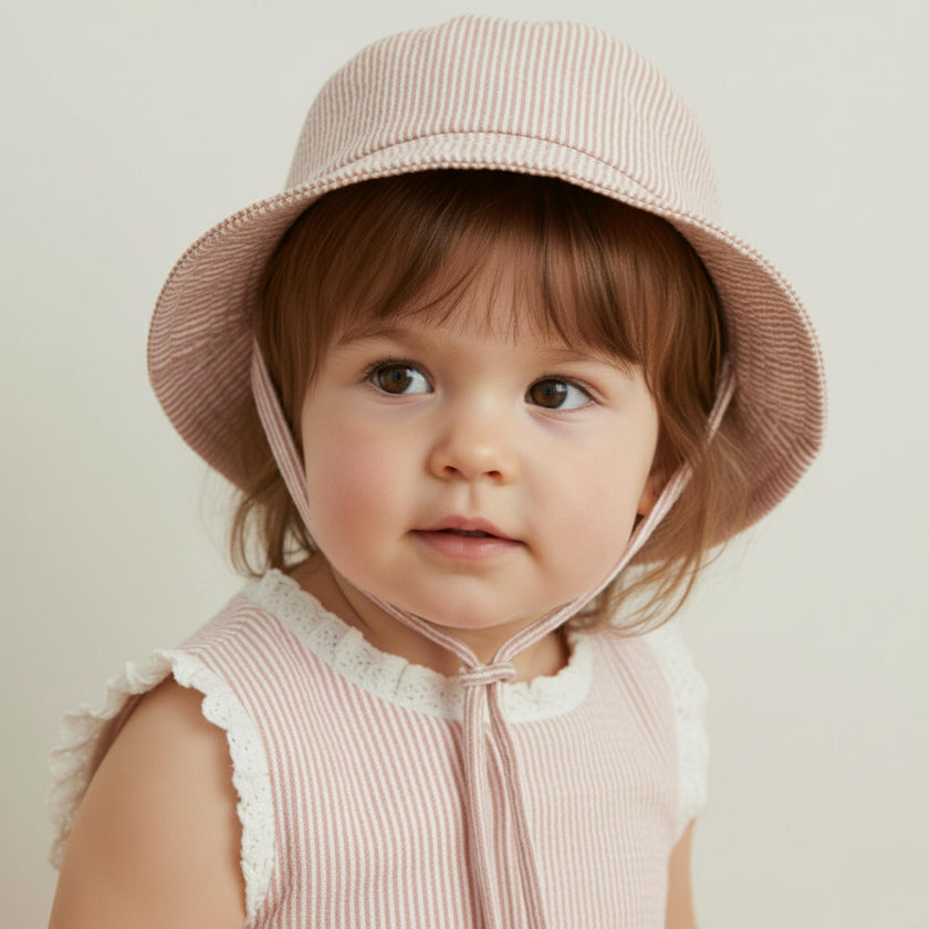 Organic Bucket Sun Hat - Coral Stripes