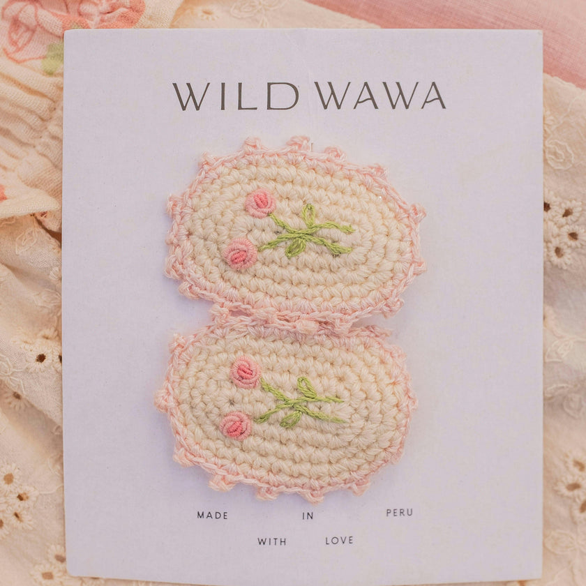 Crochet Clip Set in Pink Rose
