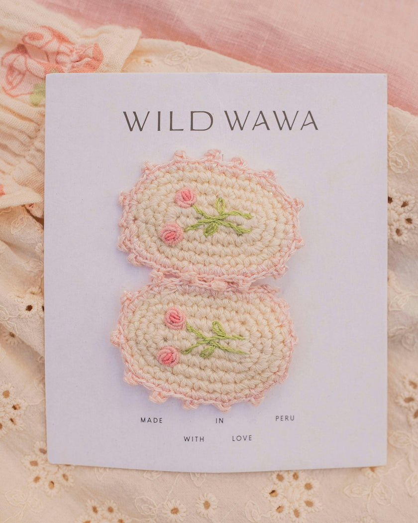 Crochet Clip Set in Pink Rose