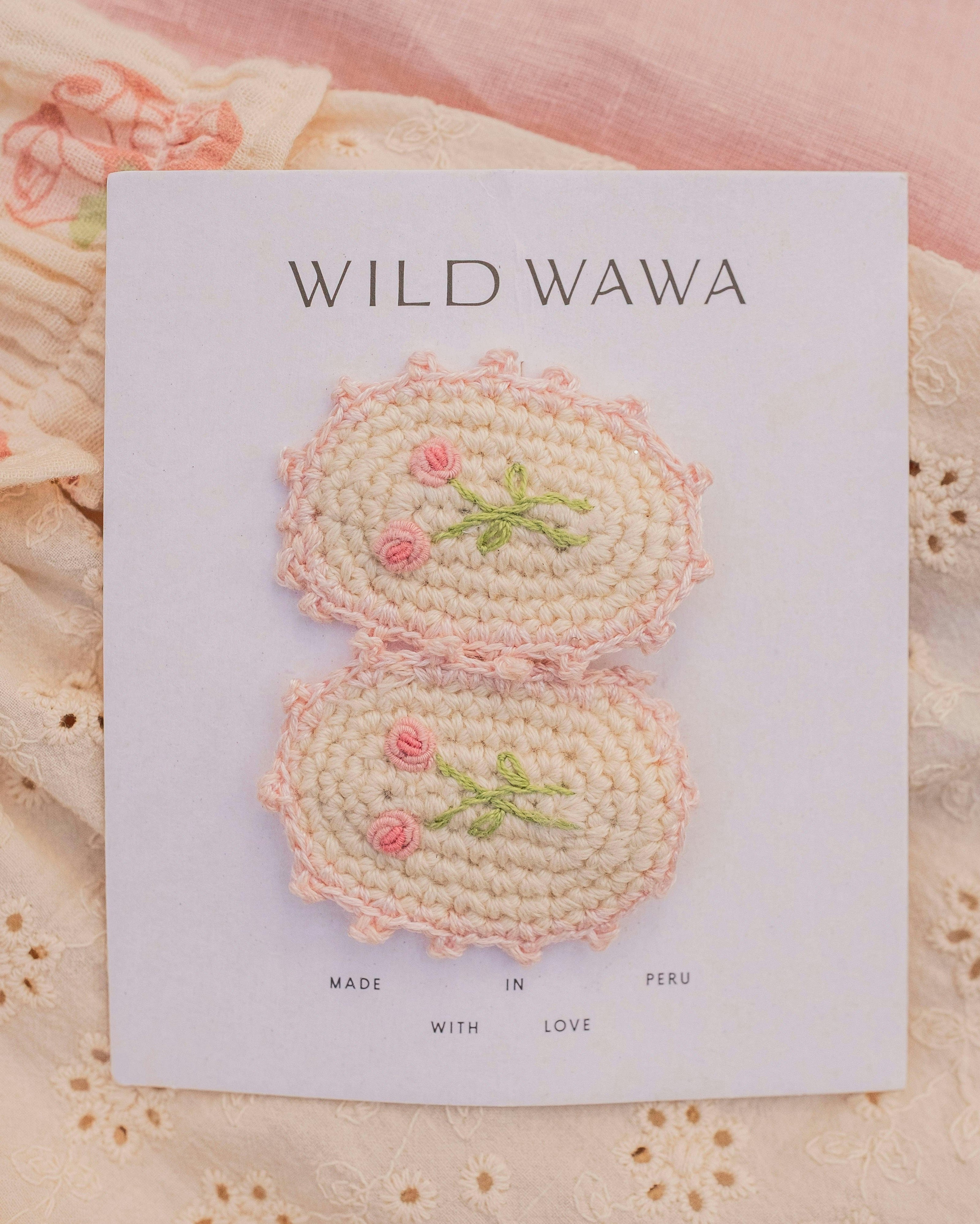 Crochet Clip Set in Pink Rose