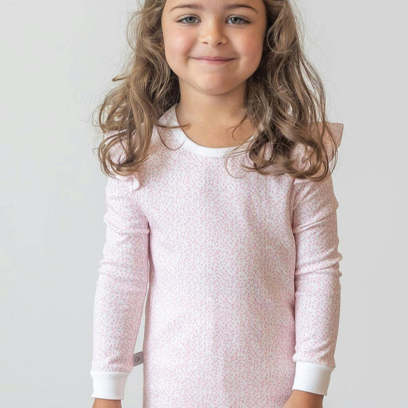 Pink Leaves Pima Long Pajama Set