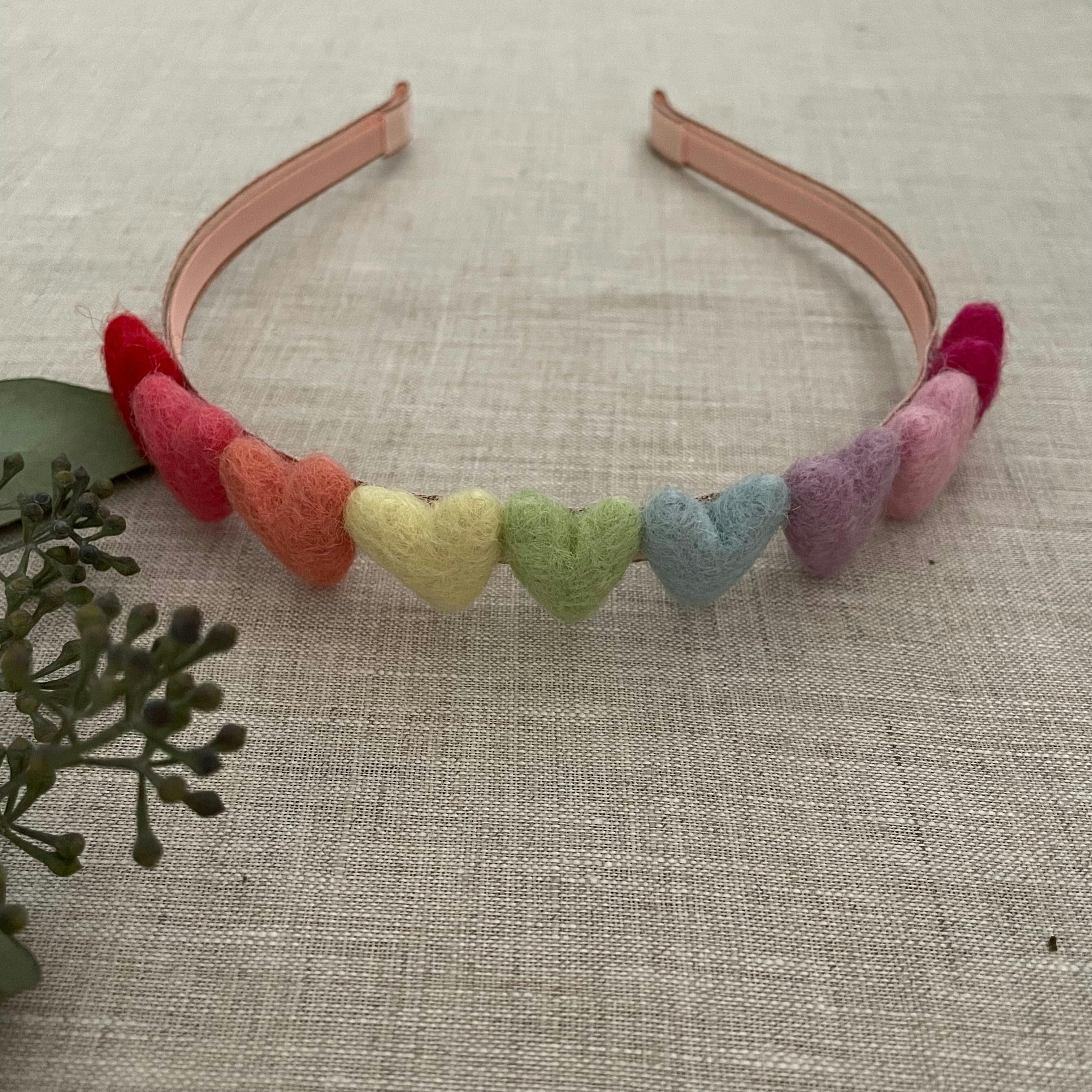 Rainbow Hearts Headband, Pink