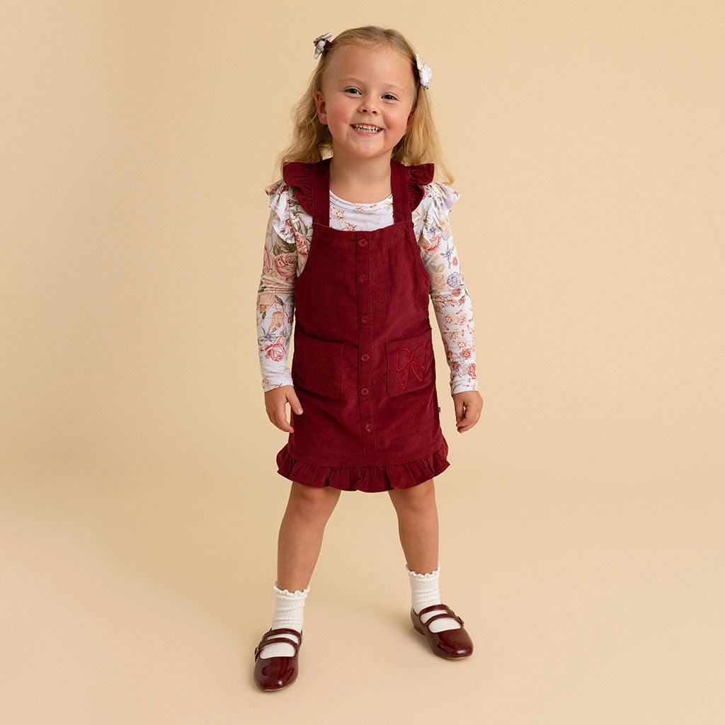 Burgundy Cotton Corduroy Overall Dress