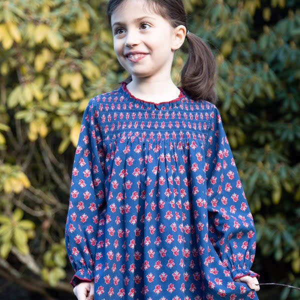 Girls All-Over Print Smocked Long Sleeve Dress