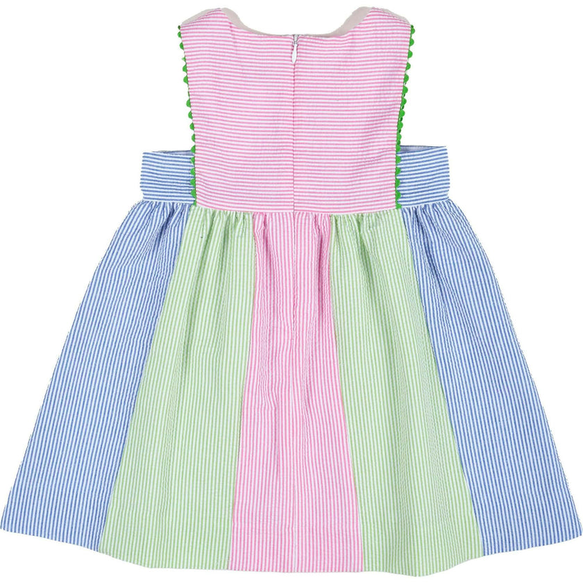 Stripe Seersucker Dress With Flowers