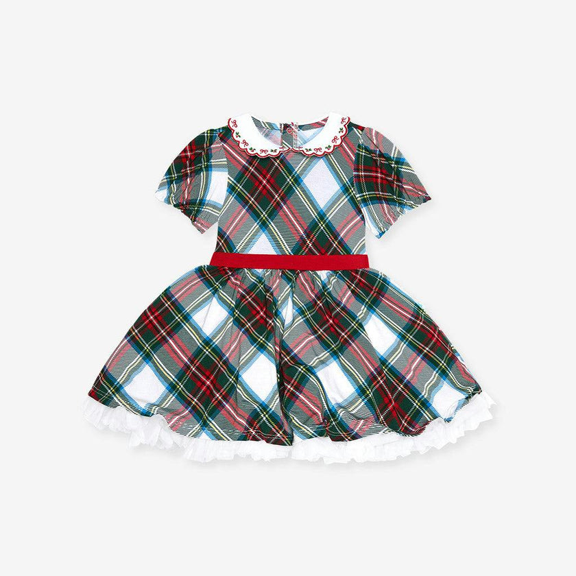 Portia Plaid Scallop Collar Petticoat Bodysuit Dress
