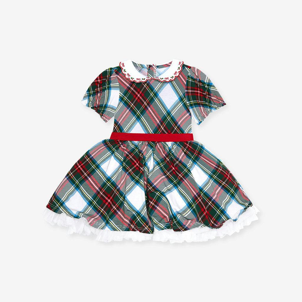 Portia Plaid Scallop Collar Petticoat Bodysuit Dress