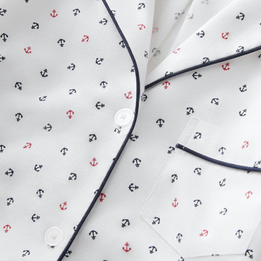 Women's Twill Short Sleeve Short Set in Anchors Away White