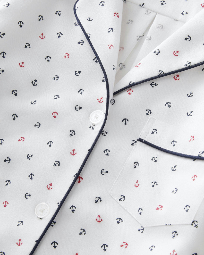 Women's Twill Short Sleeve Short Set in Anchors Away White