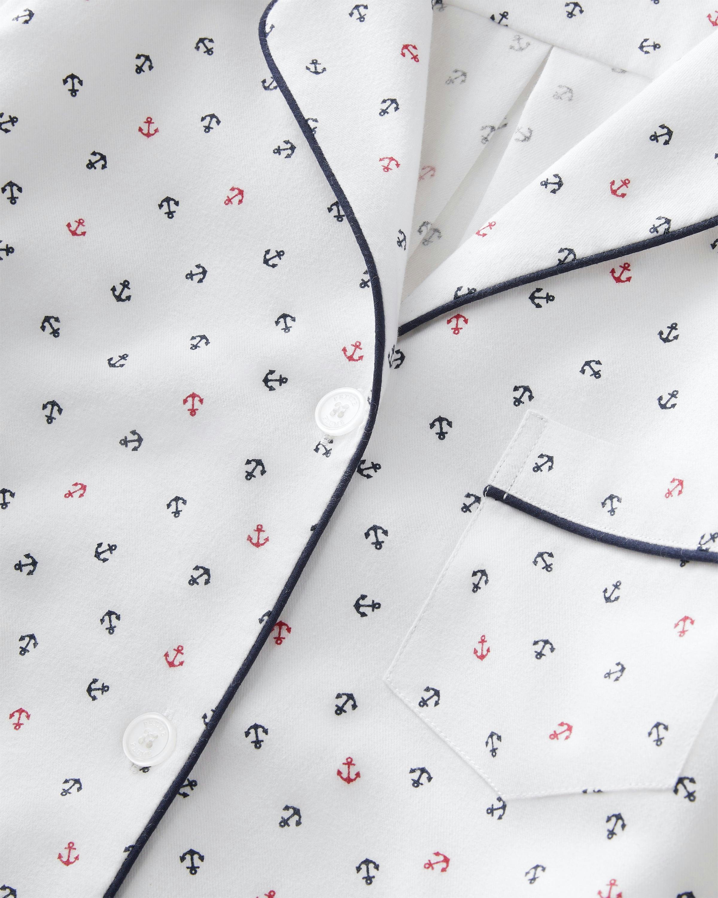 Women's Twill Short Sleeve Short Set in Anchors Away White