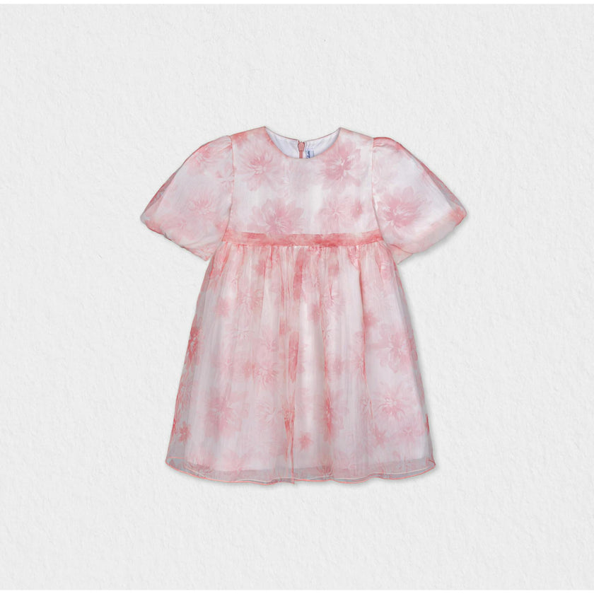 Esperanza Girl Dress Short sleeve, Pink Flower Organza