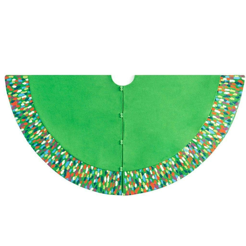 Handmade Green Confetti Border Christmas Tree Skirt Wool 60"
