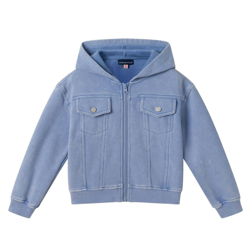 Girls (4-6X) Knit Denim Hoodie Set | Light Wash Blue