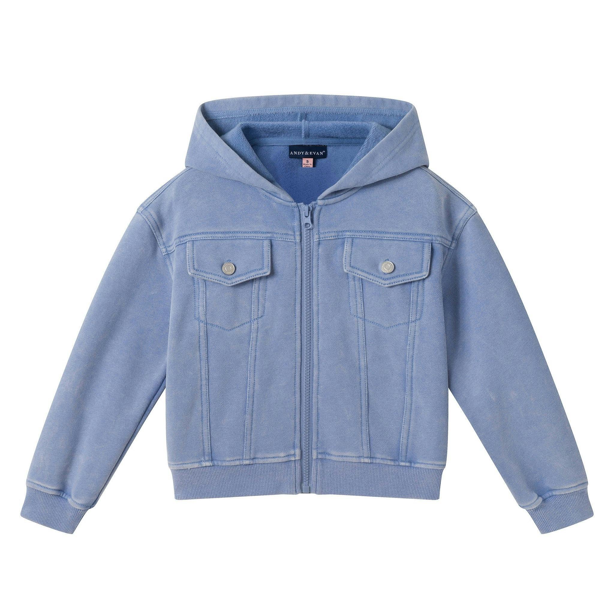 Girls (4-6X) Knit Denim Hoodie Set | Light Wash Blue