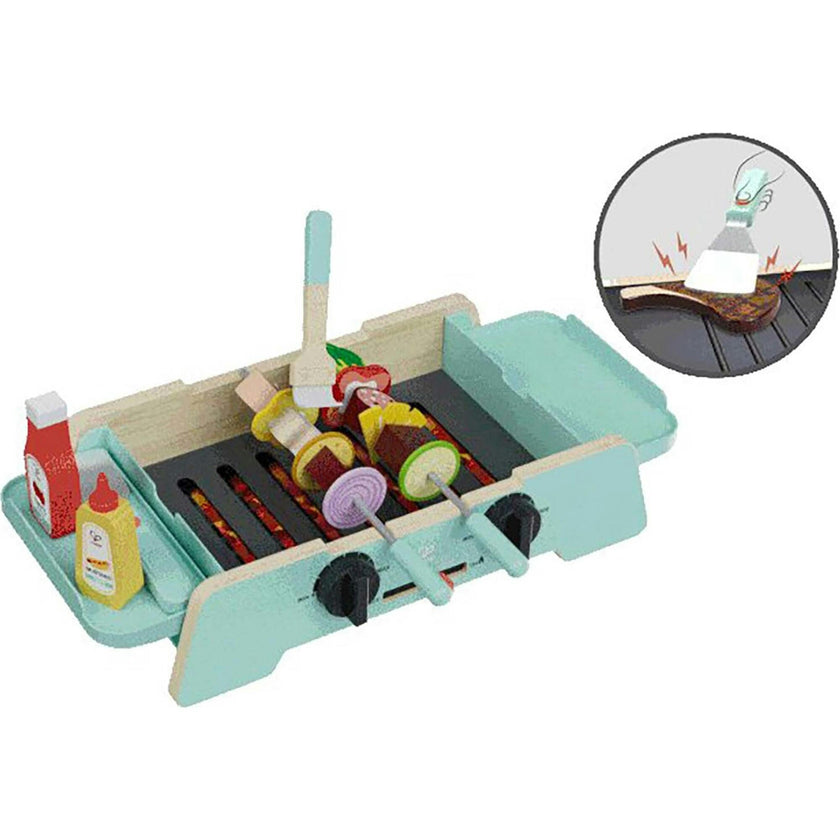 Hape: Sizzling Griddle & Grill BBQ - Teal Wooden Food Playset