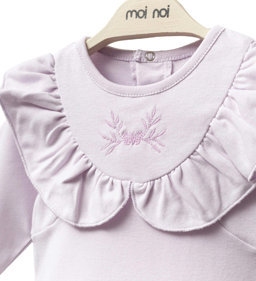 Lilac Butterfly Neckline Ruffle Top