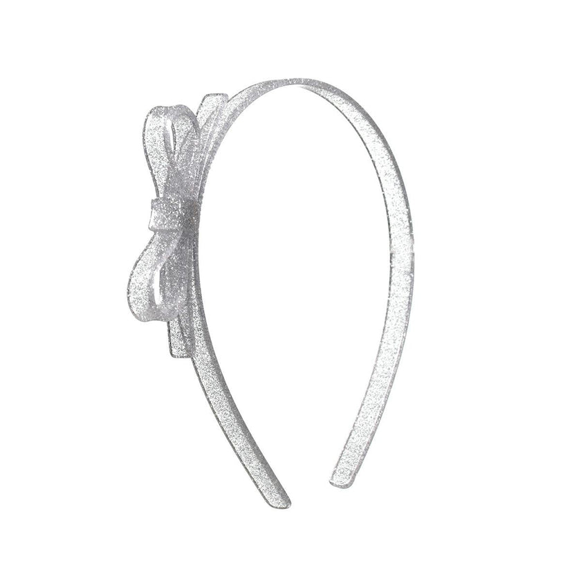 Thin Bow Headband - Glitter Silver