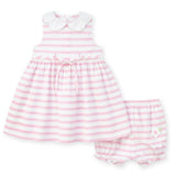 Pink Stripe Dress & Bloomer with Flowers