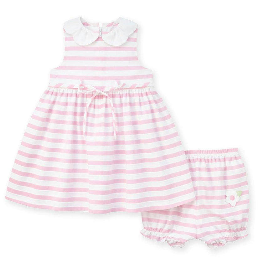 Pink Stripe Dress & Bloomer with Flowers