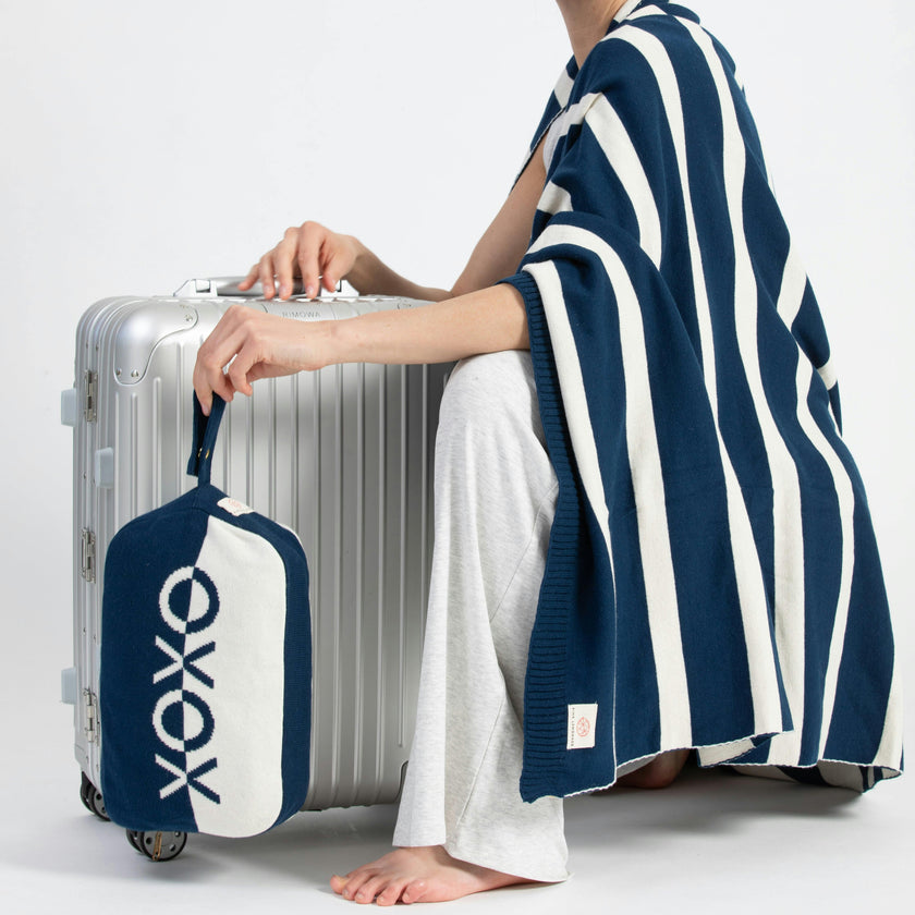 Xoxo Reversible Stripes Blanket Travel Set