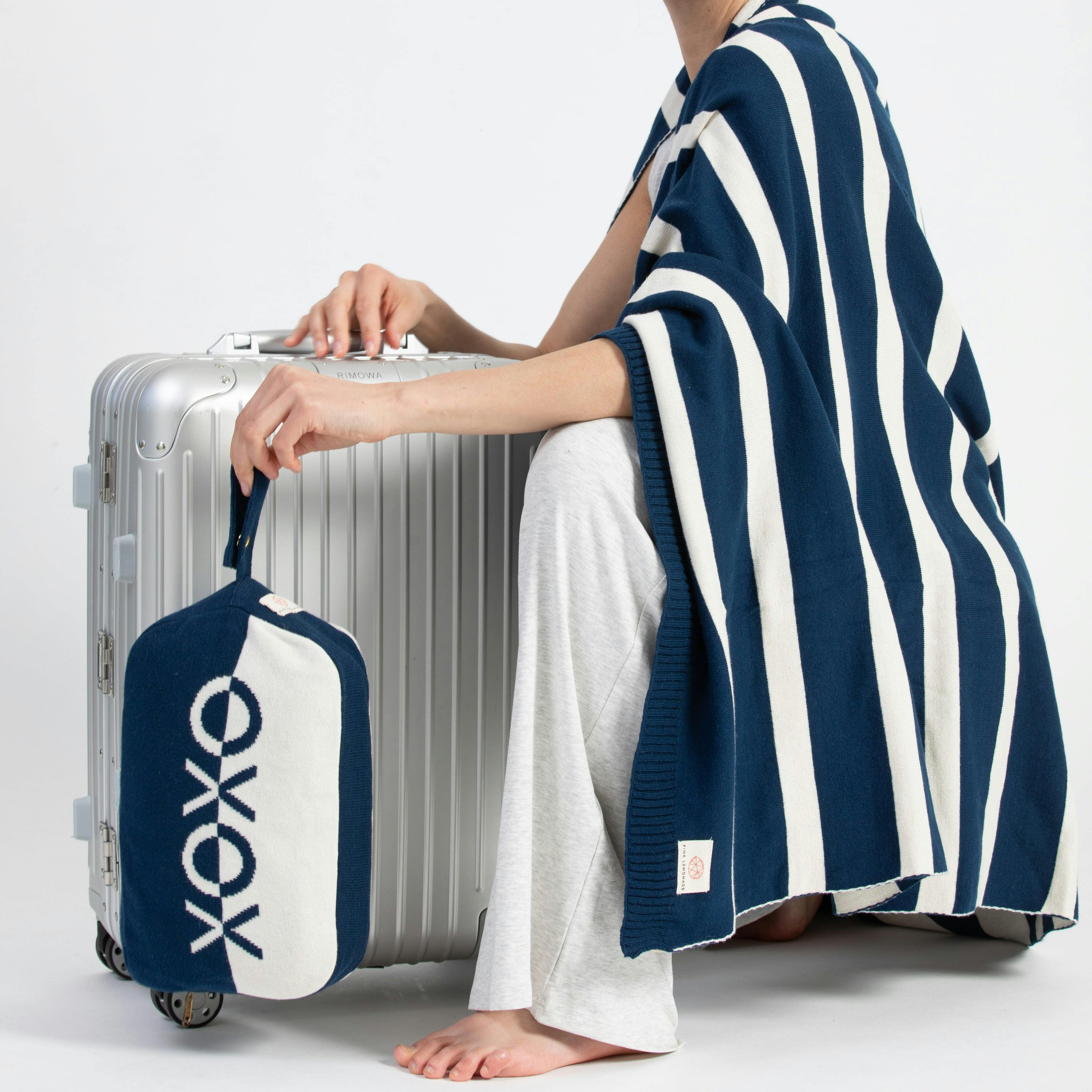 Xoxo Reversible Stripes Blanket Travel Set