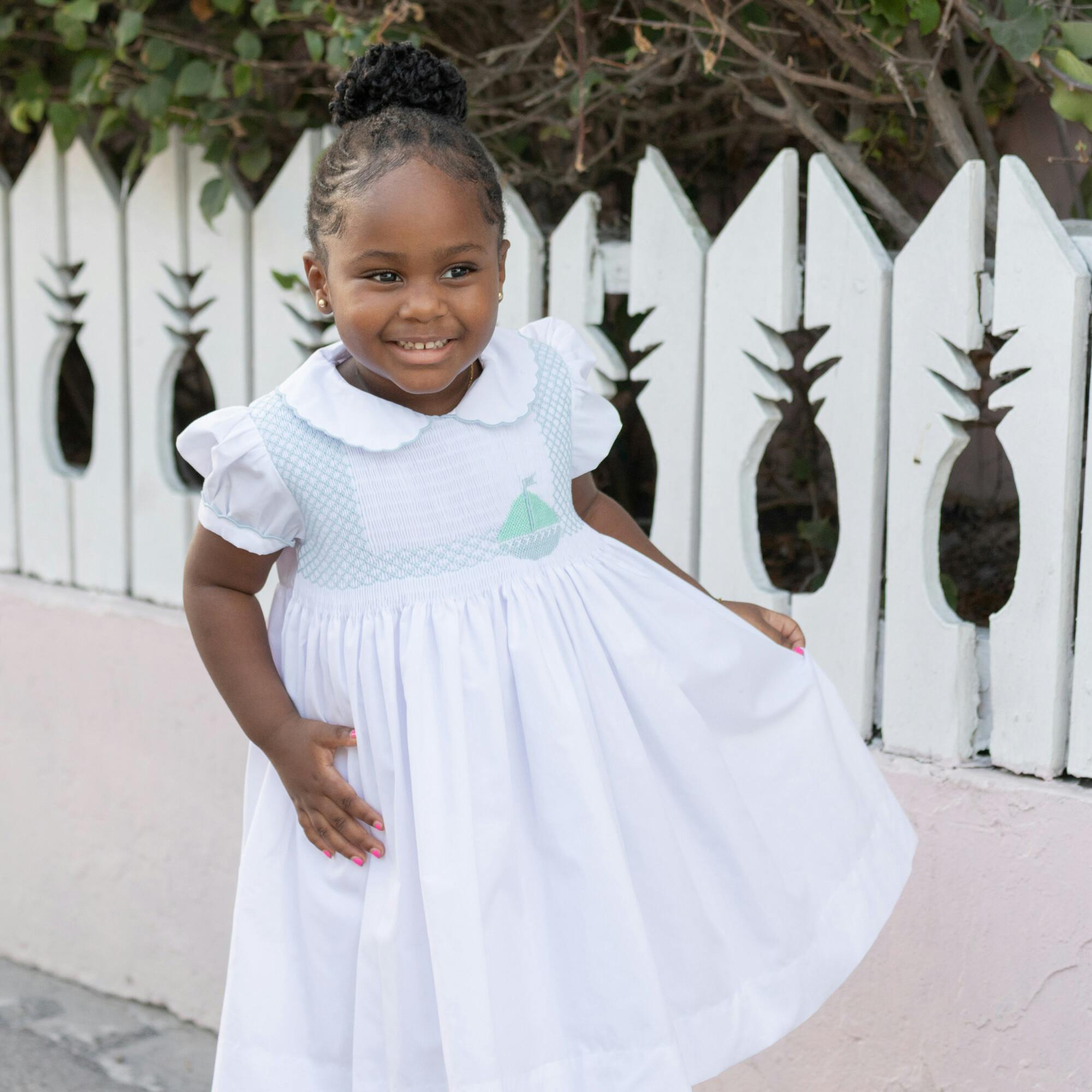 Eloise Dress in Smocked Sailboats