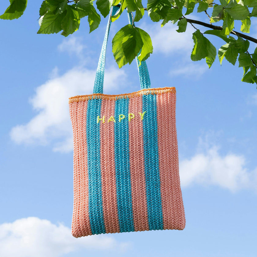 Striped Raffia Happy Tote Bag