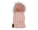 Ribbed Merino Wool Faux Fur Pom Pom Hat