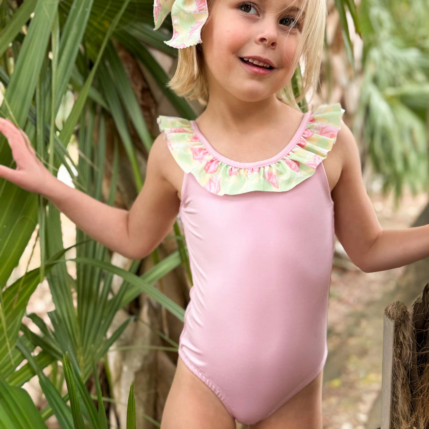 Wick One-Piece in Yellow with Pink Bougainvillea