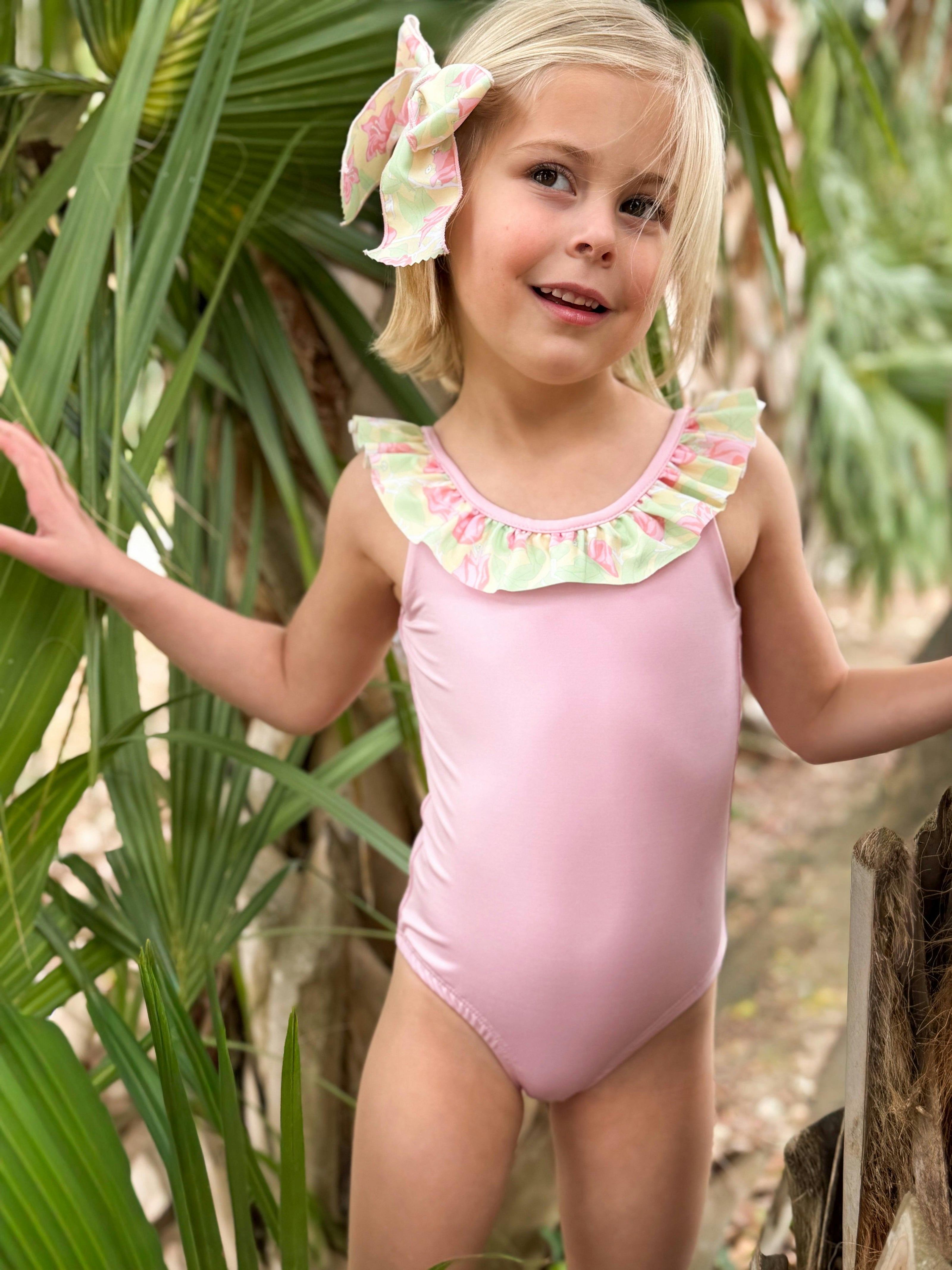 Wick One-Piece in Yellow with Pink Bougainvillea