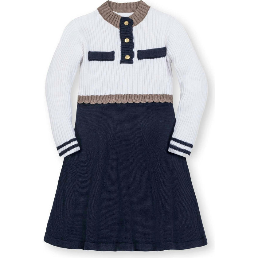 Organic Mock Neck Henley Sweater Dress, Blue