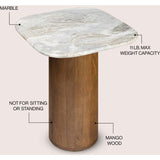 Milos 18" Rustic Minimalist Square Marble/Wood Accent Table