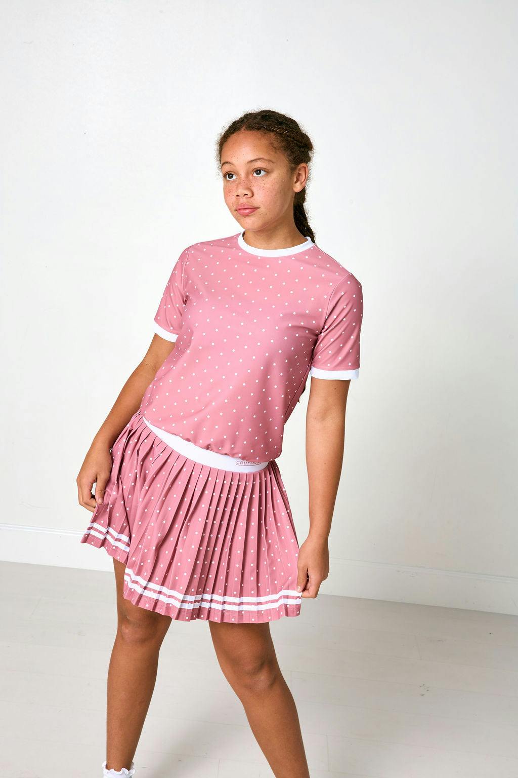 dusty pink polka dot dance tee