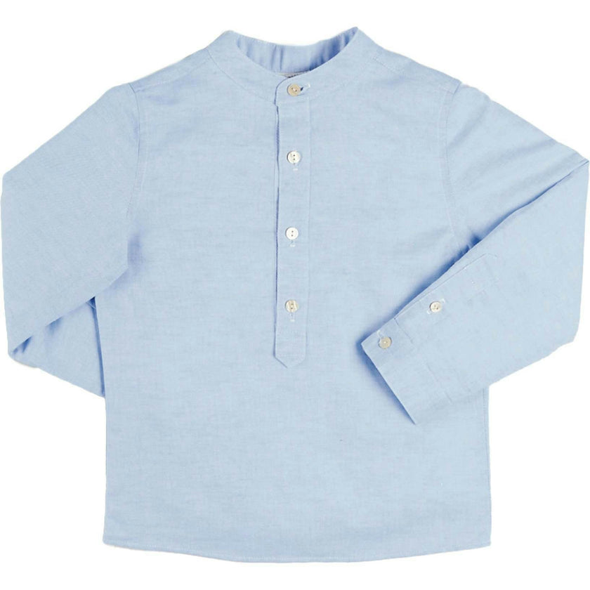 Mao Collar Linen Blend Shirt in Blue (18mths- 10yrs)