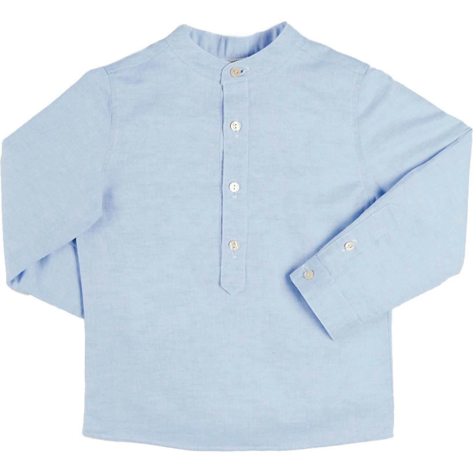 Mao Collar Linen Blend Shirt in Blue (18mths- 10yrs)