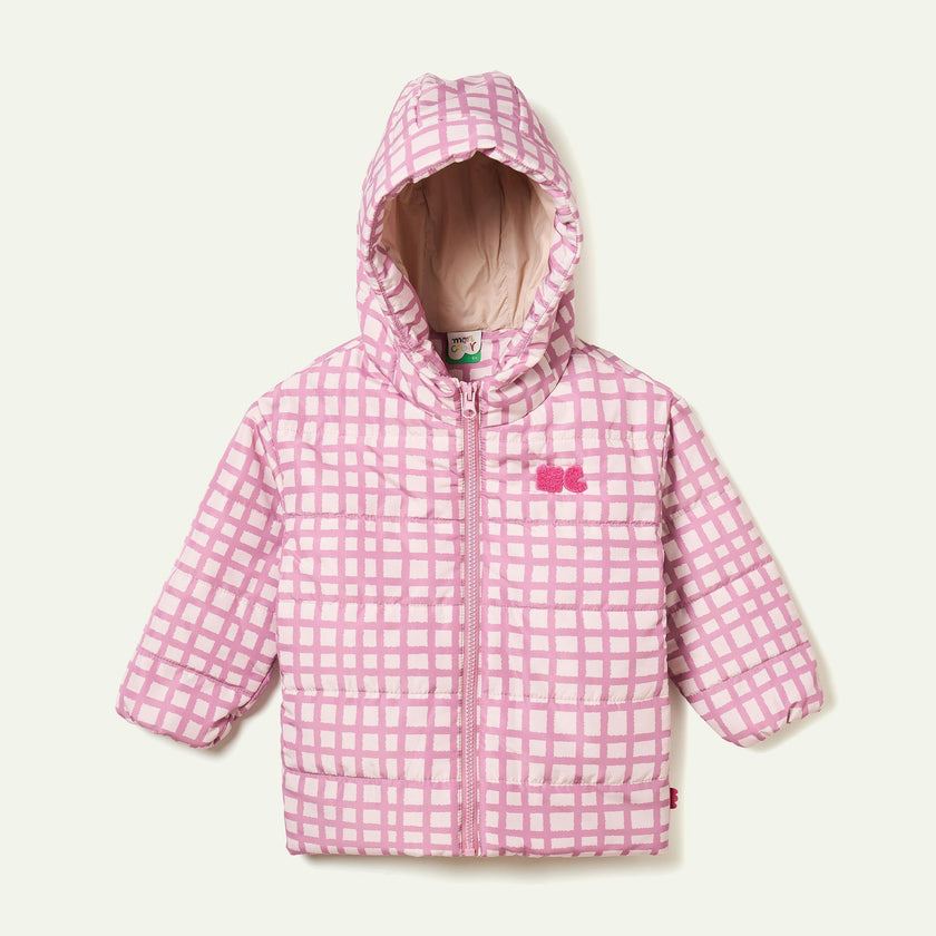 Recycled Polyester Pink Grid Lightweight Puffer