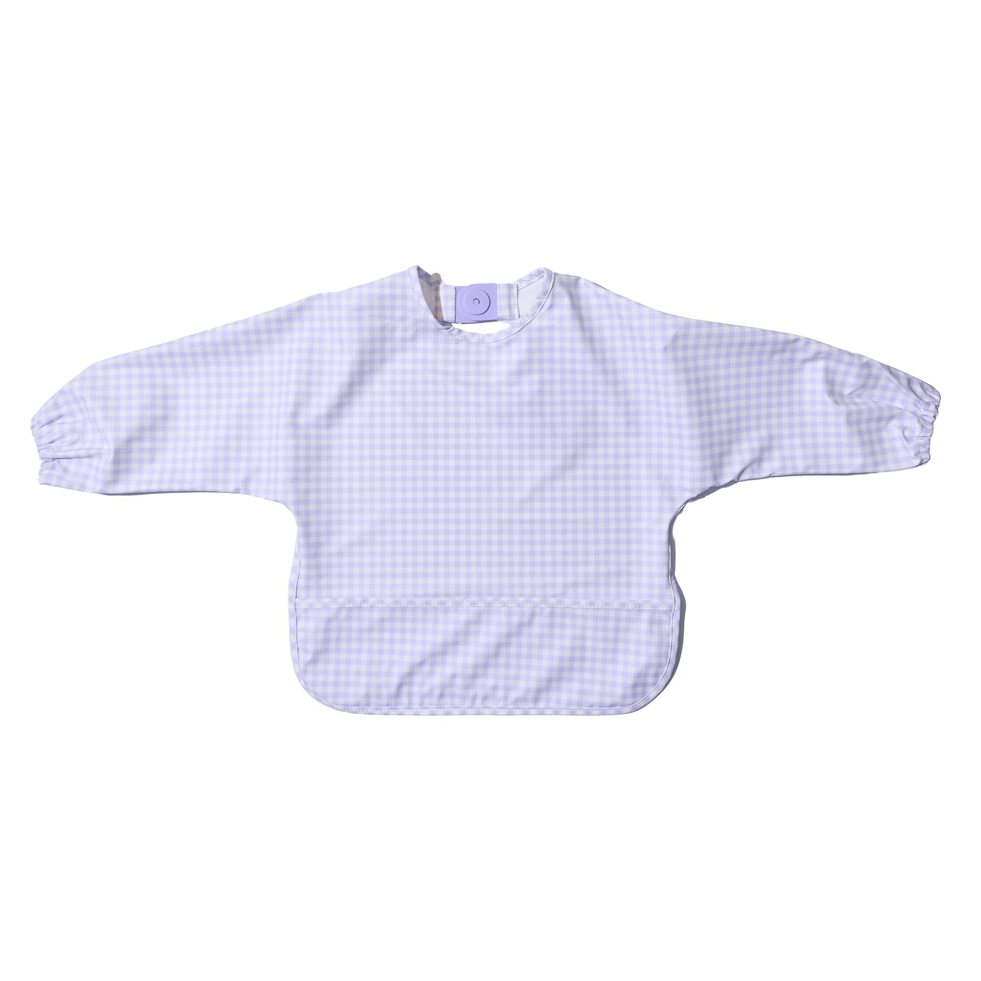 Magnetic Long Sleeve Bib - Violet Check