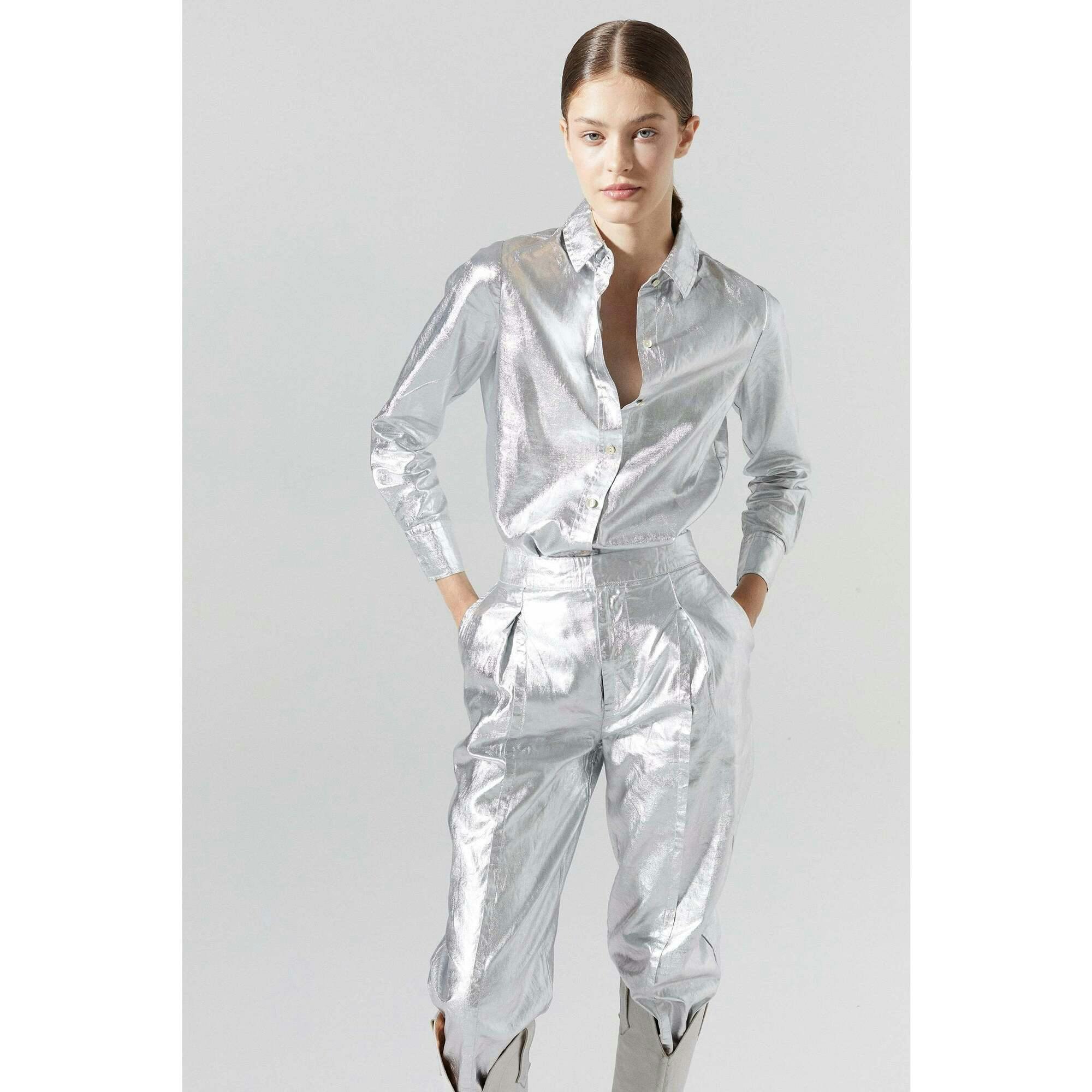 San Marino Metallic Linen Shirt - Silver