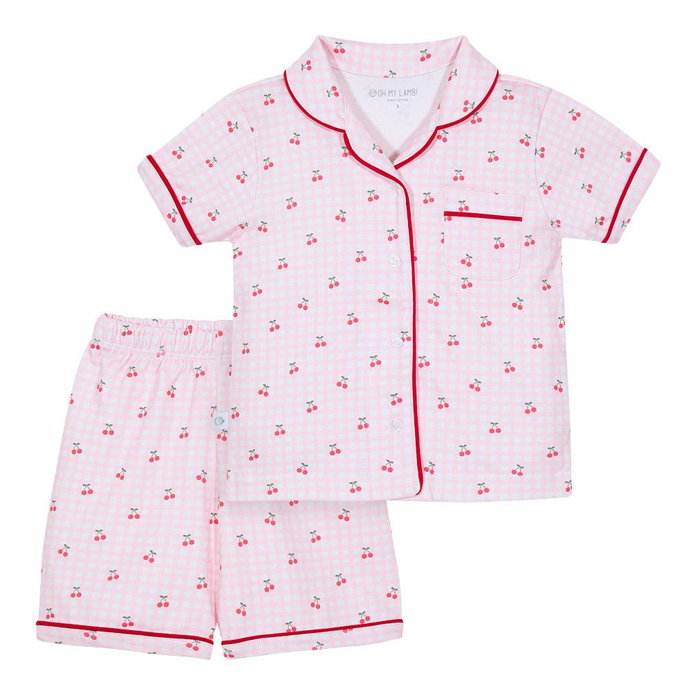 Cherries Girls Pima Cotton Short Pajama Set