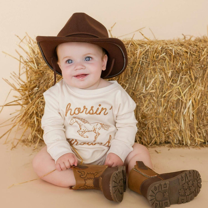 Horsin' Around Western Long Sleeve Romper