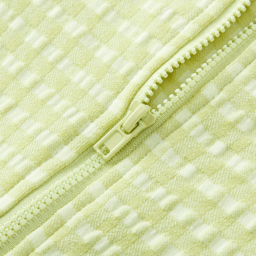 Green Gingham Zipper Shortall Swimsuit