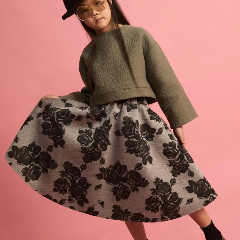 Black Flower Neoprene Skirt