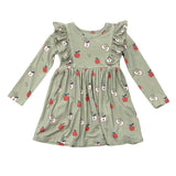 Girls Long Sleeve Ruffle Dress in Apple
