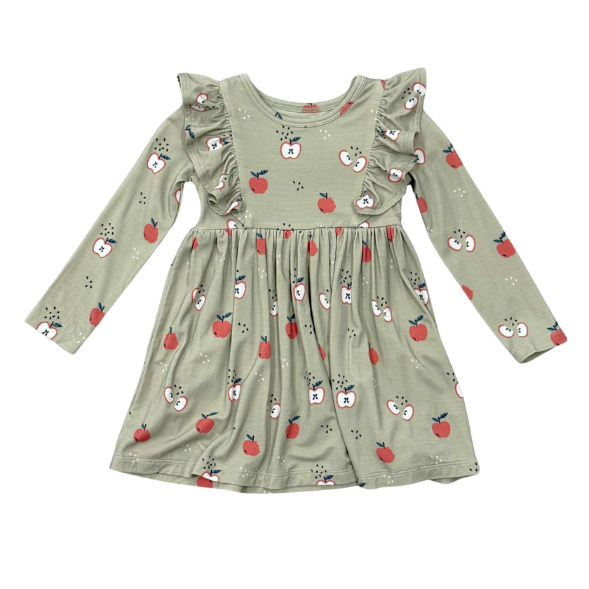 Girls Long Sleeve Ruffle Dress in Apple